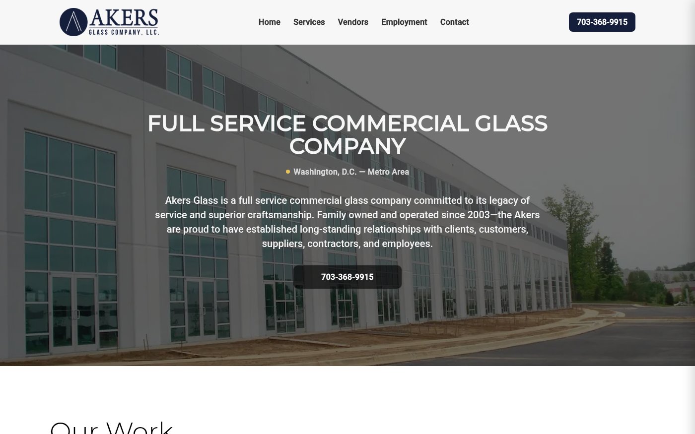 Akers Glass Co. website screenshot