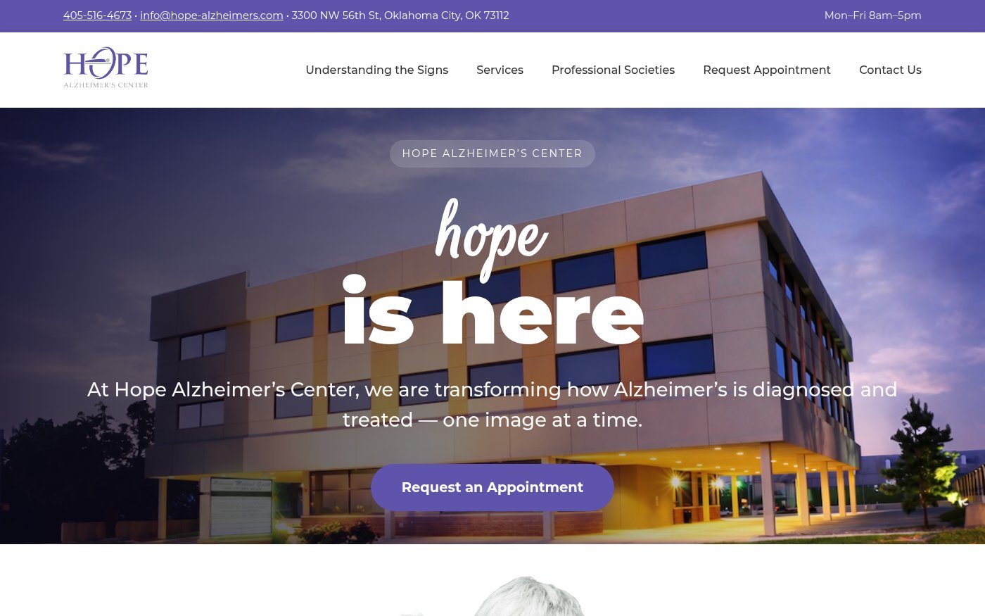 Hope Alzheimer's Center website screenshot
